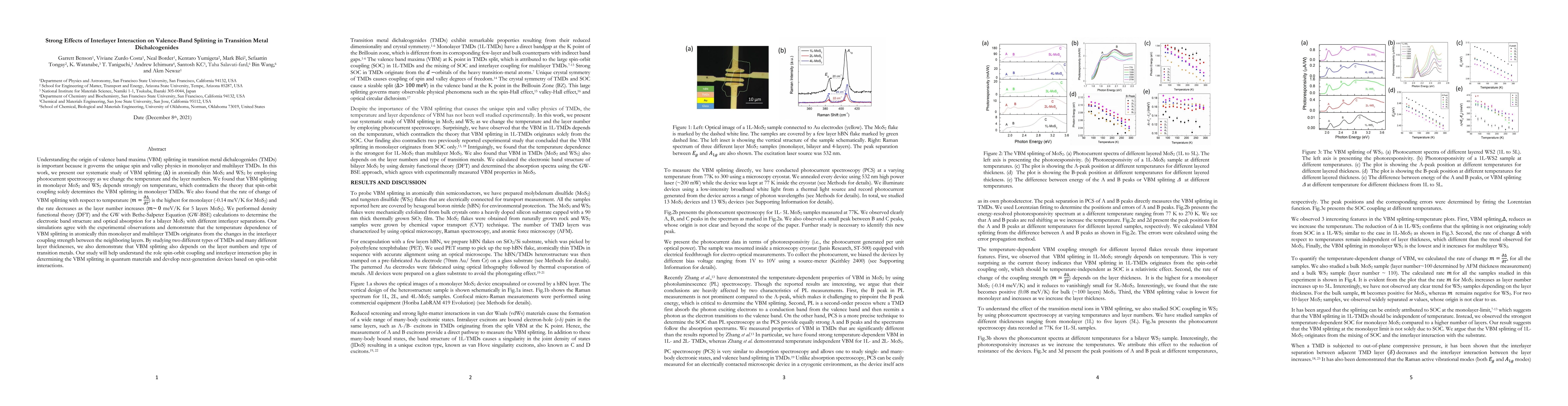 Thumbnail for Strong Effects of Interlayer Interaction on Valence-Band Splitting in
  Transition Metal Dichalcogenides