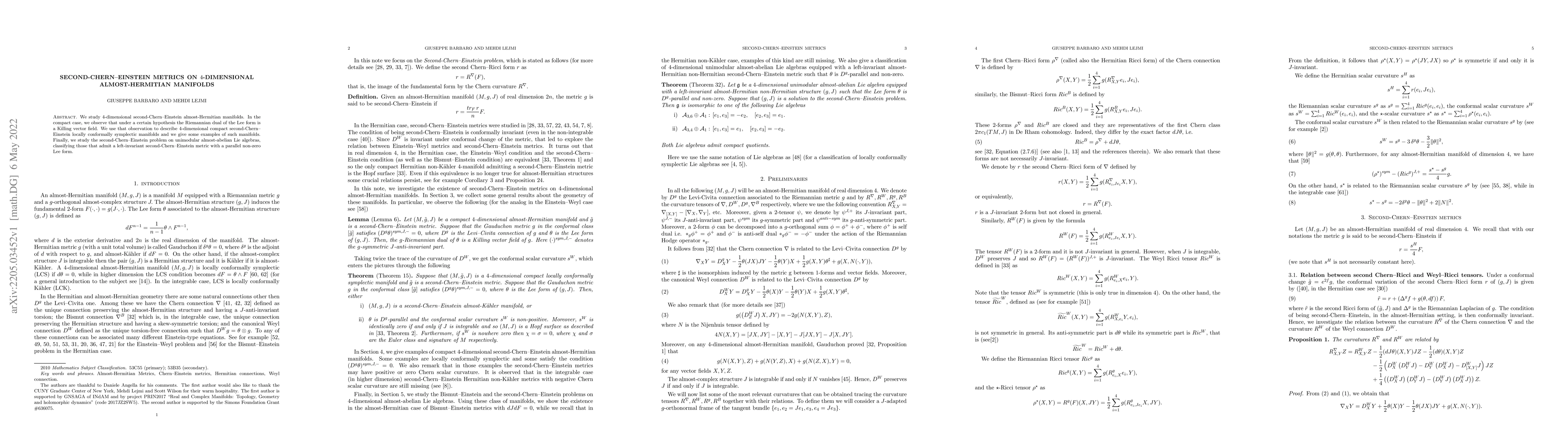 Thumbnail for Second-Chern-Einstein metrics on 4-dimensional almost-Hermitian
  manifolds