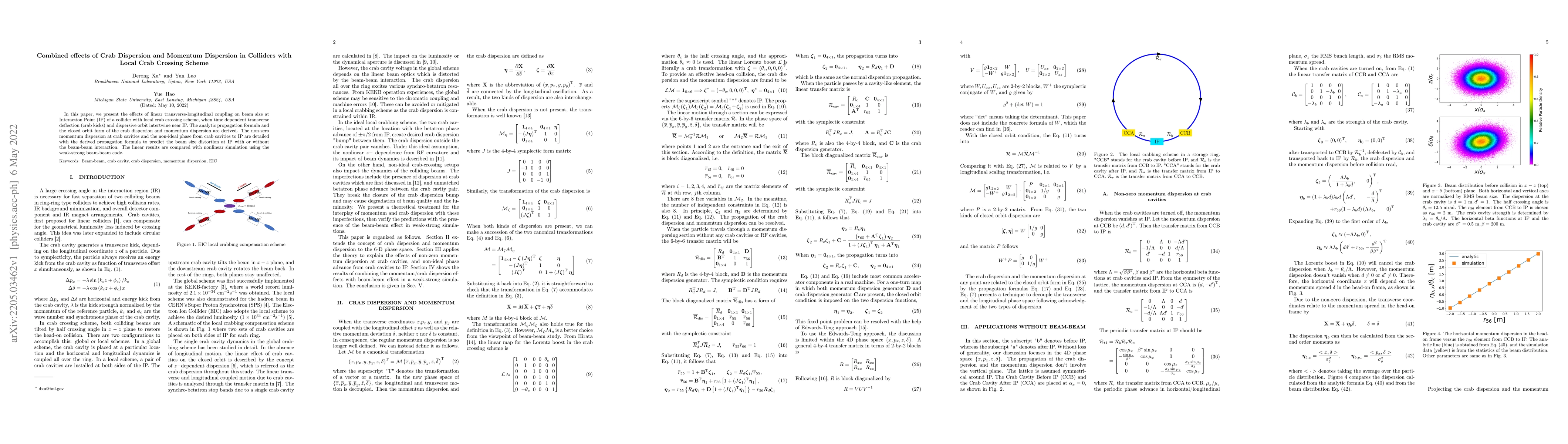 Thumbnail for Combined effects of Crab Dispersion and Momentum Dispersion in Colliders
  with Local Crab Crossing Scheme