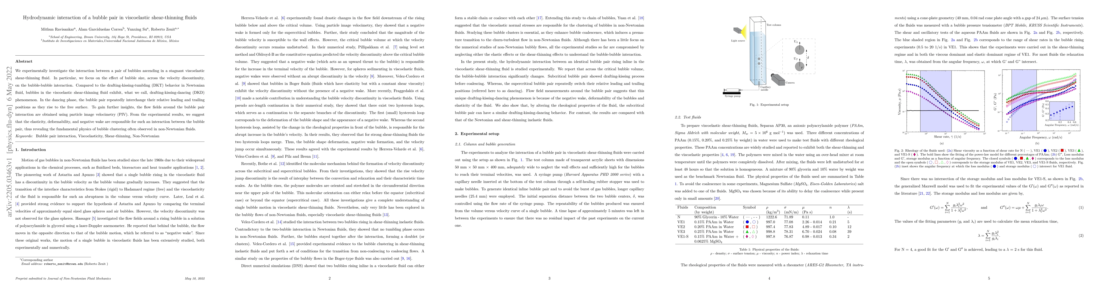 Thumbnail for Hydrodynamic interaction of a bubble pair in viscoelastic shear-thinning
  fluids