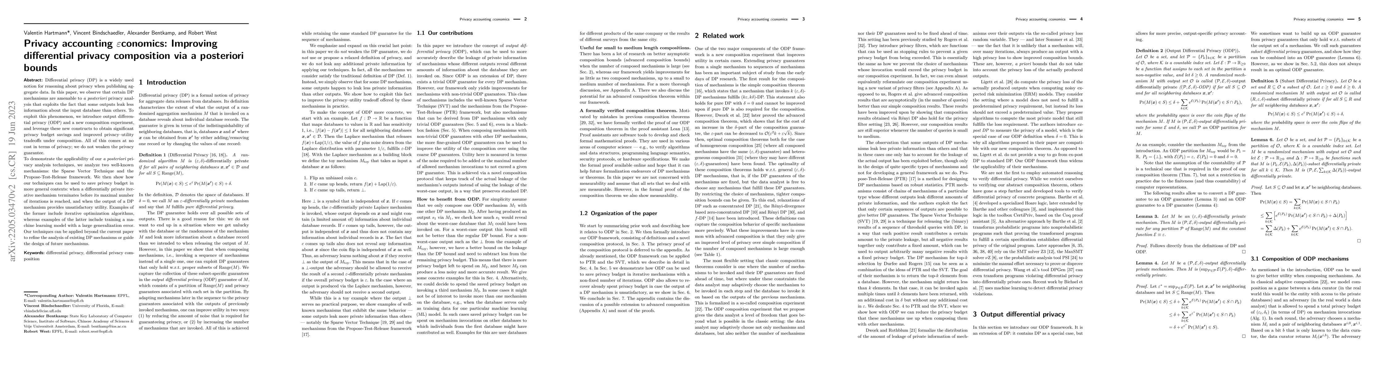 Thumbnail for Privacy accounting $\varepsilon$conomics: Improving differential privacy
  composition via a posteriori bounds