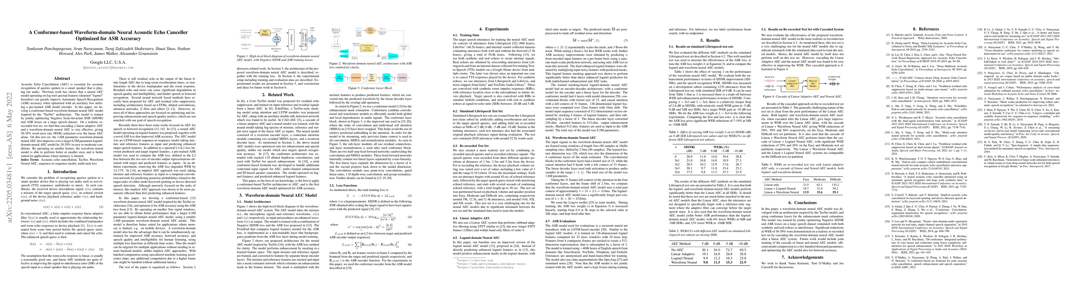 Thumbnail for A Conformer-based Waveform-domain Neural Acoustic Echo Canceller
  Optimized for ASR Accuracy