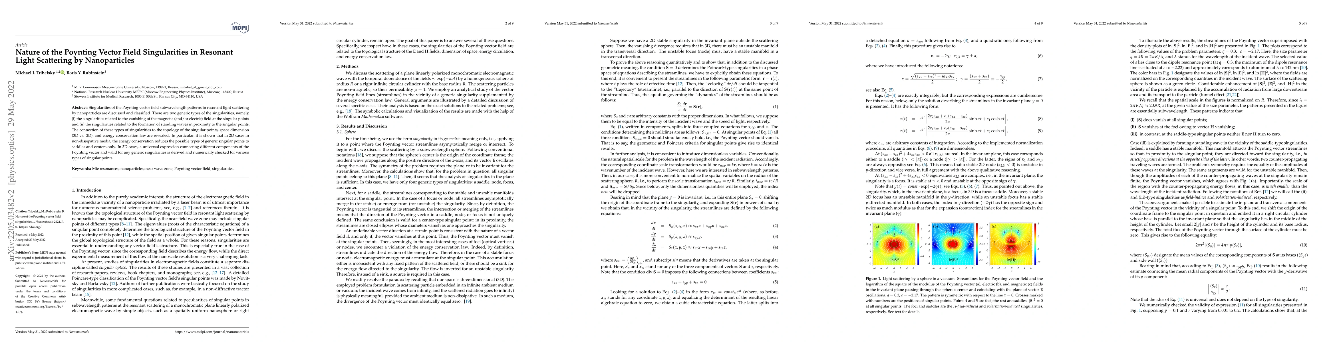 Thumbnail for Nature of the Poynting Vector Field Singularities in Resonant Light
  Scattering by Nanoparticles