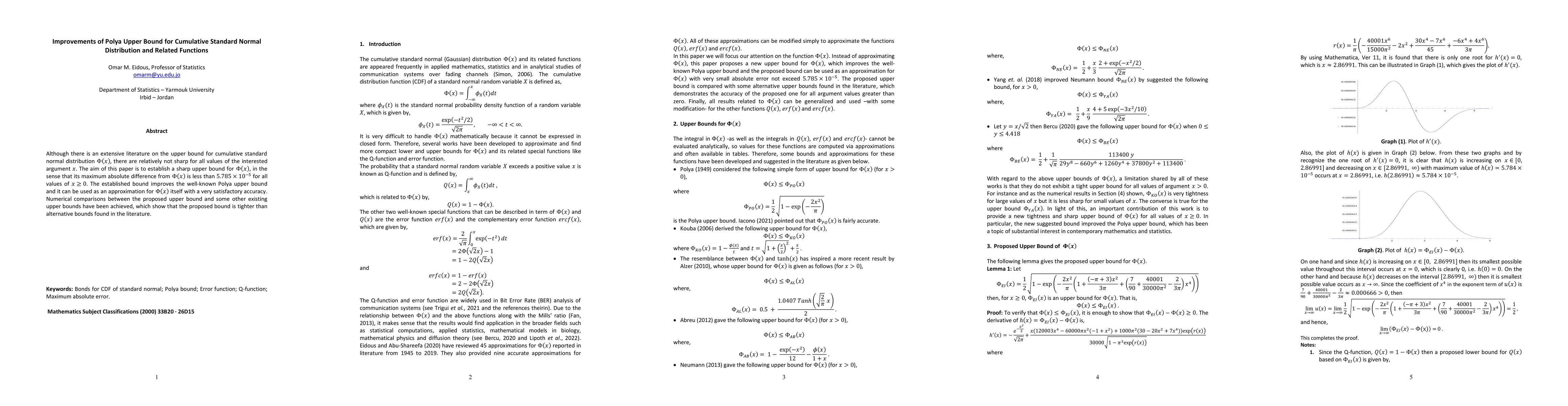 Thumbnail for Improvements of Polya Upper Bound for Cumulative Standard Normal
  Distribution and Related Functions