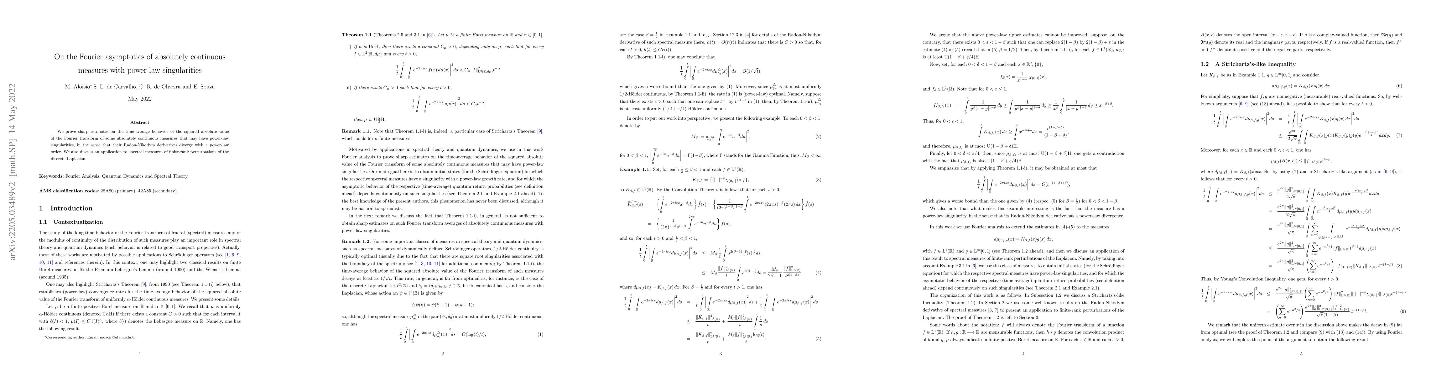 Thumbnail for On the Fourier asymptotics of absolutely continuous measures with
  power-law singularities