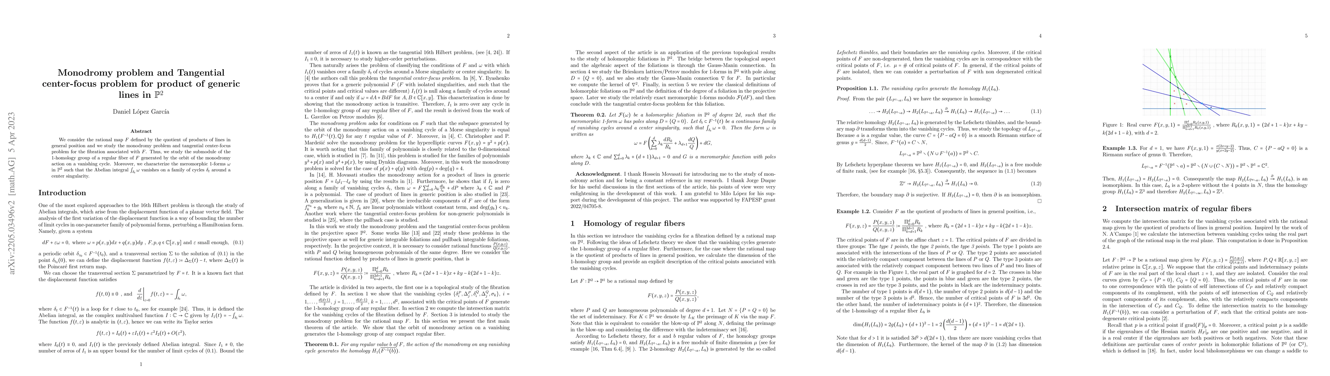 Thumbnail for Monodromy problem and Tangential center-focus problem for product of
  generic lines in $\mathbb{P}^2$