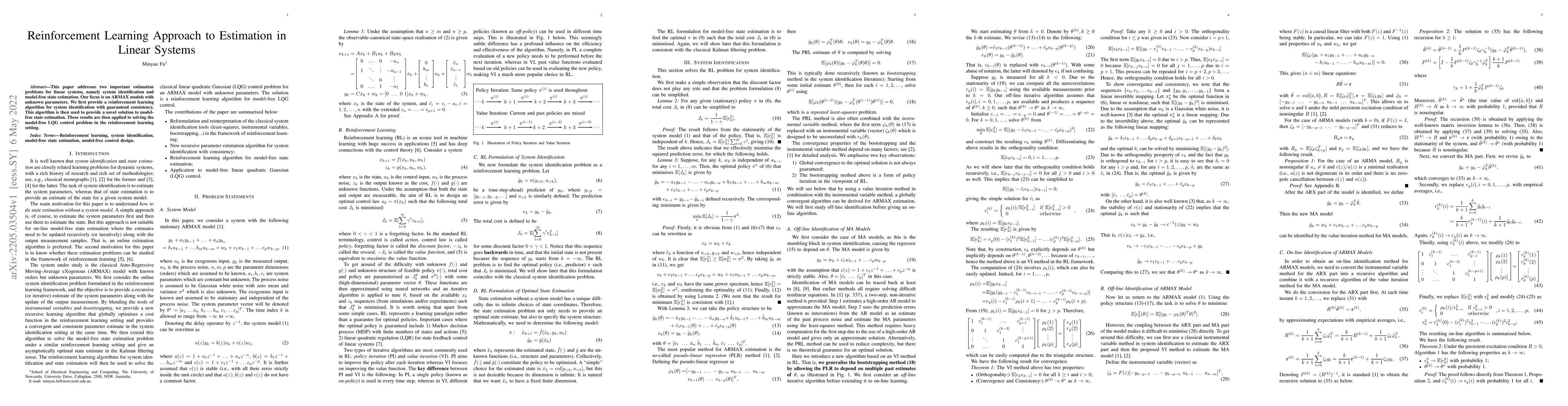 Thumbnail for Reinforcement Learning Approach to Estimation in Linear Systems
