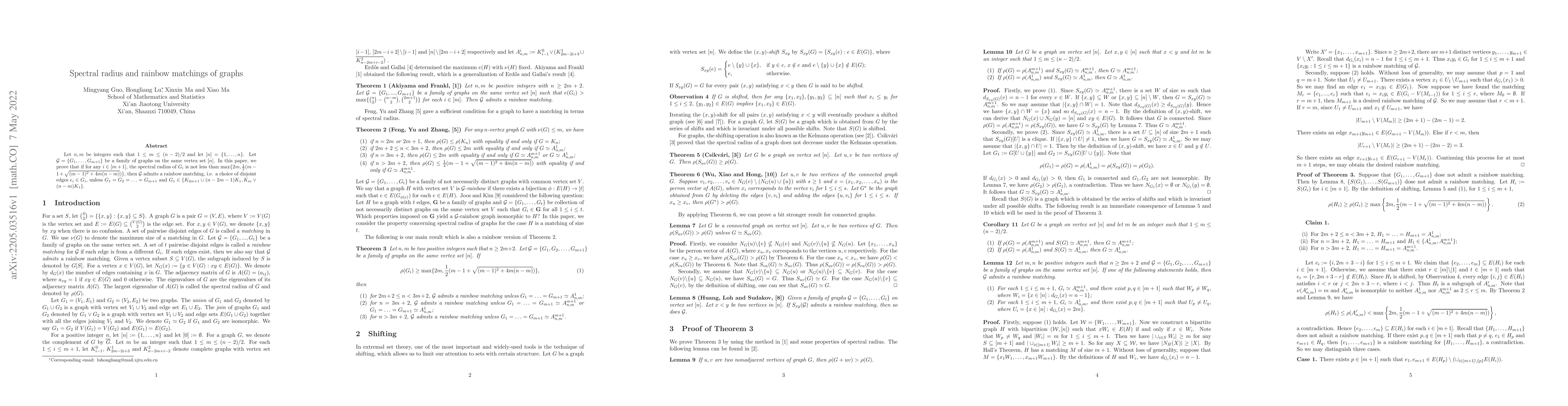 Thumbnail for Spectral radius and rainbow matchings of graphs