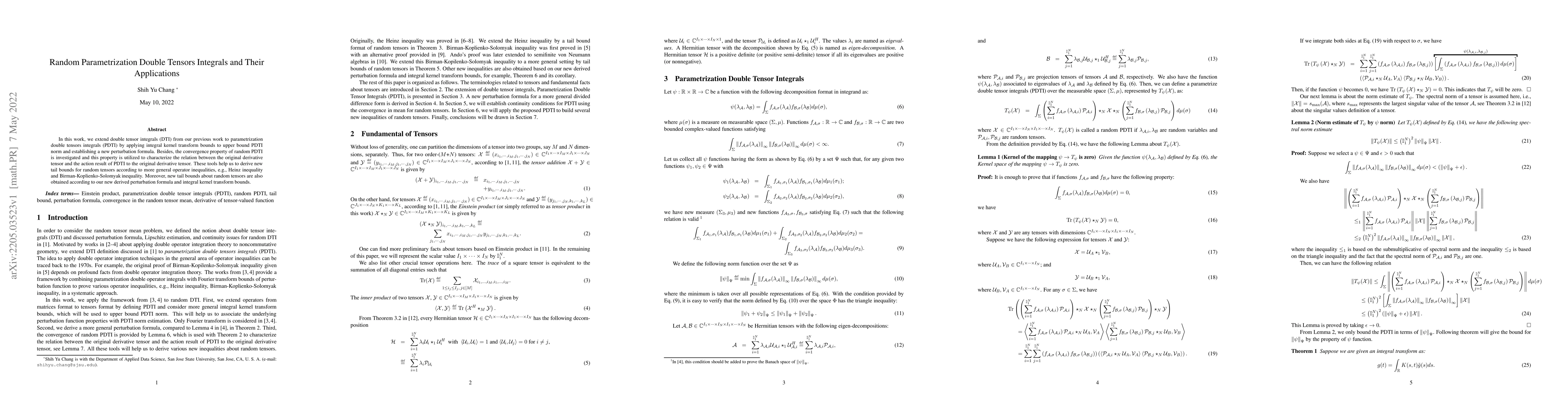 Thumbnail for Random Parametrization Double Tensors Integrals and Their Applications