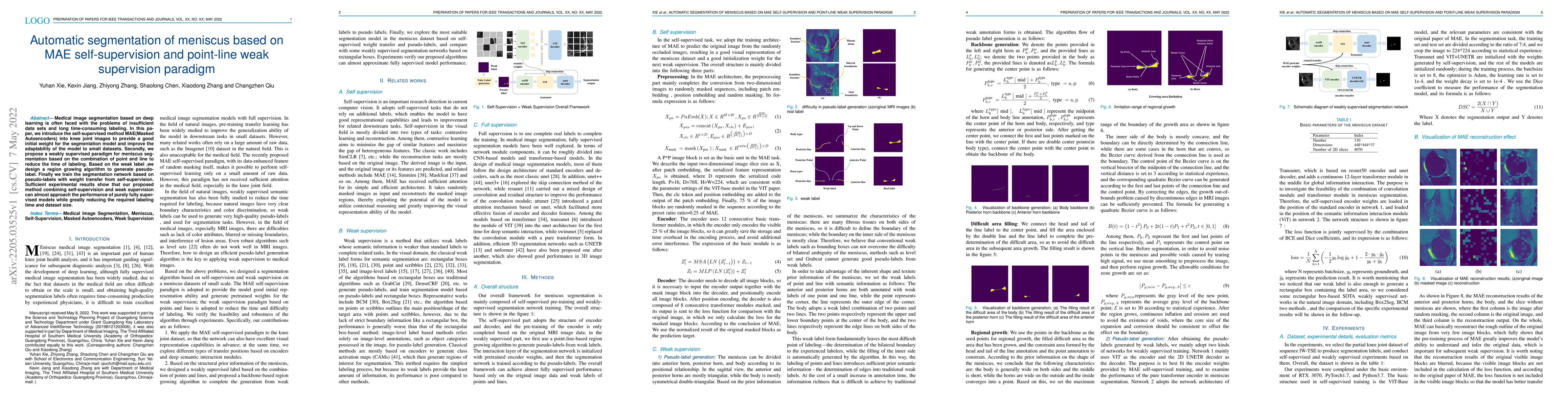 Thumbnail for Automatic segmentation of meniscus based on MAE self-supervision and
  point-line weak supervision paradigm