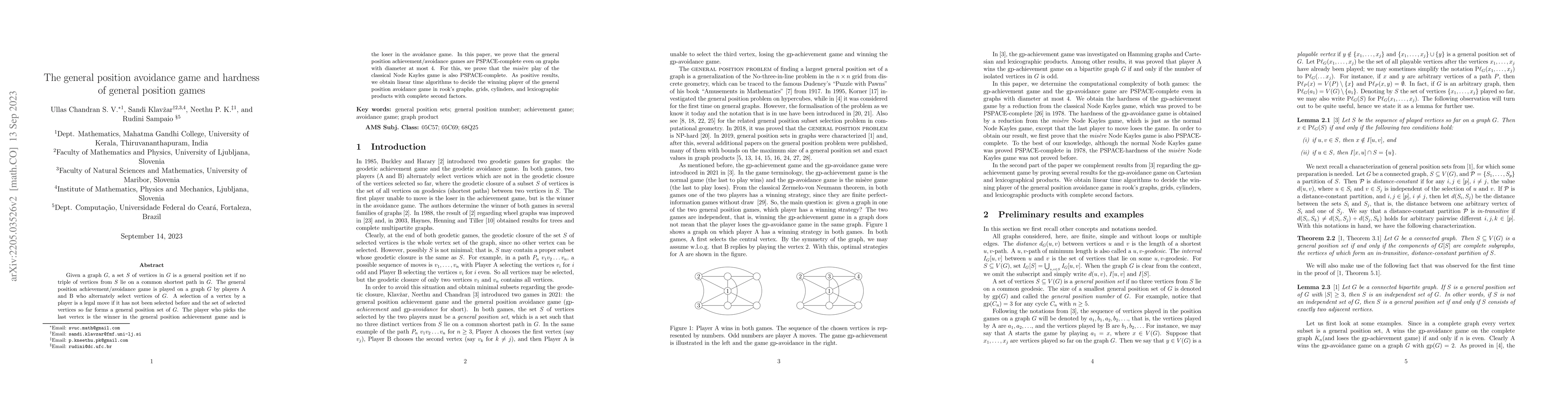 Thumbnail for The general position avoidance game and hardness of general position
  games