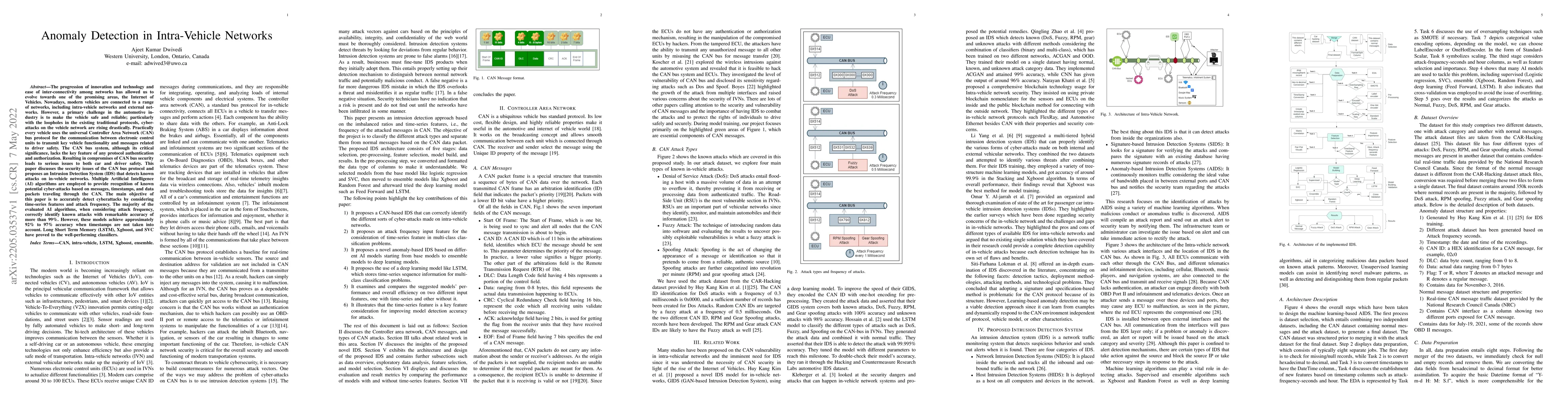Thumbnail for Anomaly Detection in Intra-Vehicle Networks