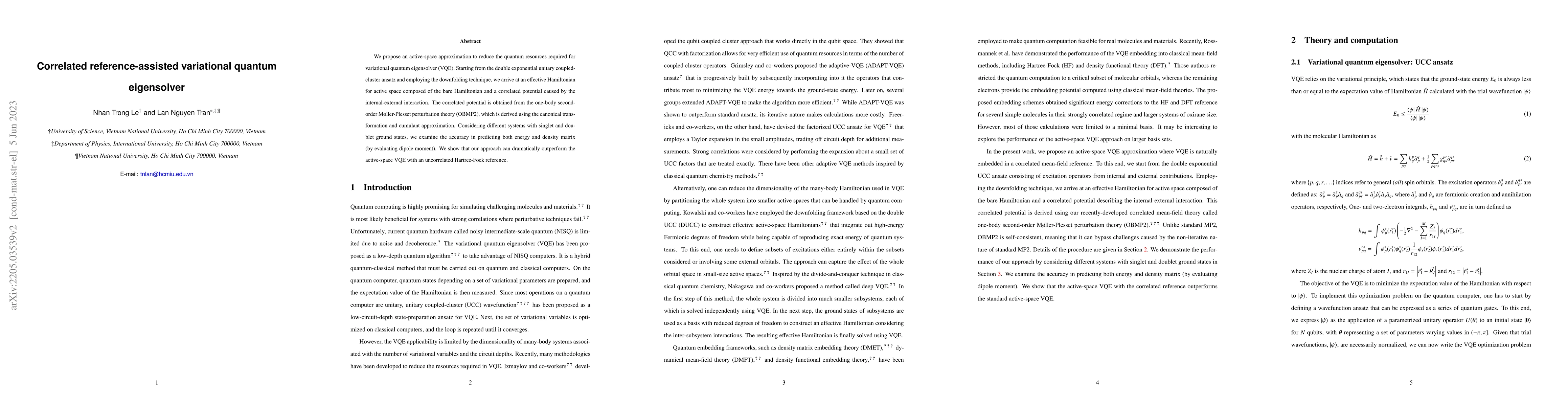 Thumbnail for Correlated reference-assisted variational quantum eigensolver