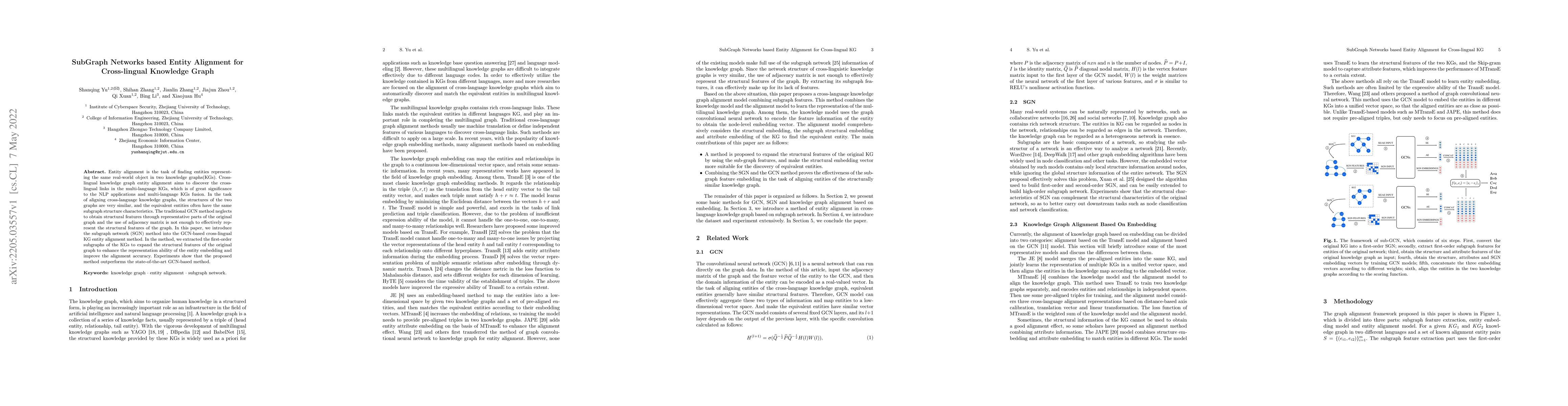Thumbnail for SubGraph Networks based Entity Alignment for Cross-lingual Knowledge
  Graph