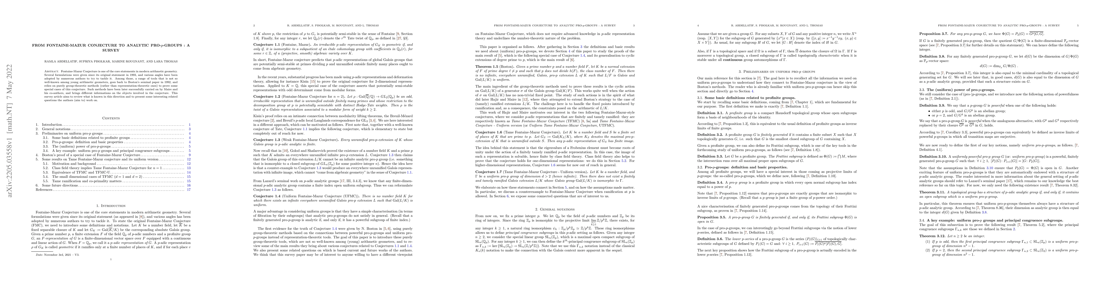 Thumbnail for From Fontaine-Mazur conjecture to analytic pro-p groups -- A survey