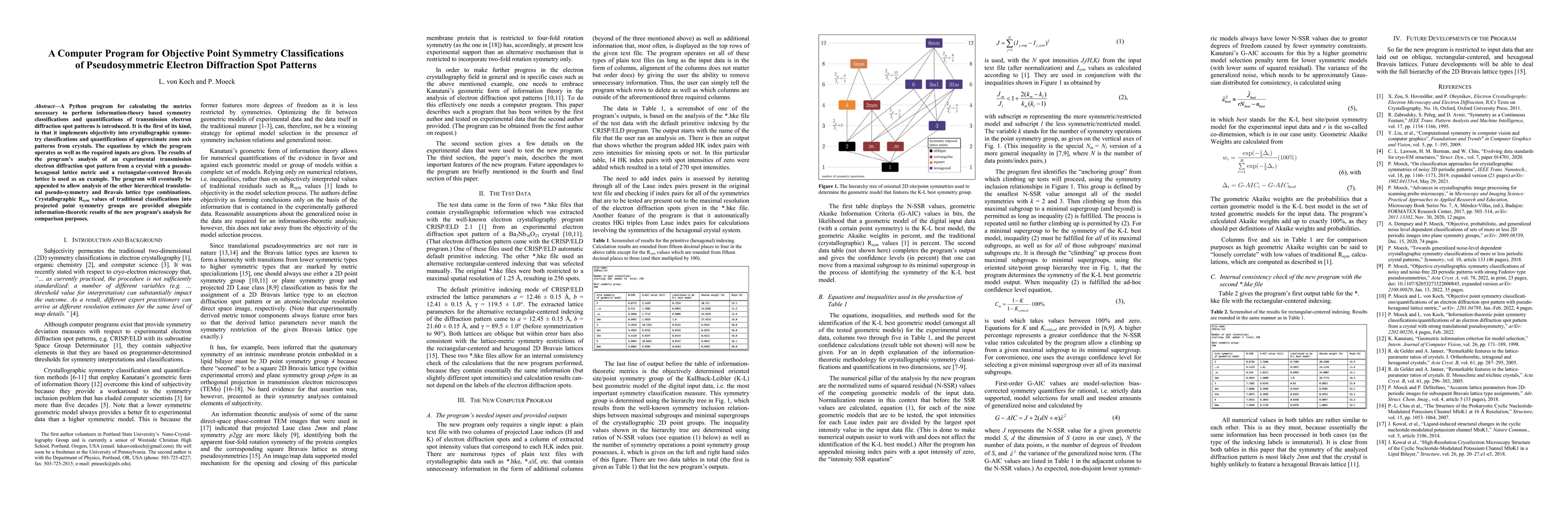 Thumbnail for A Computer Program for Objective Point Symmetry Classifications of
  Pseudosymmetric Electron Diffraction Spot Patterns