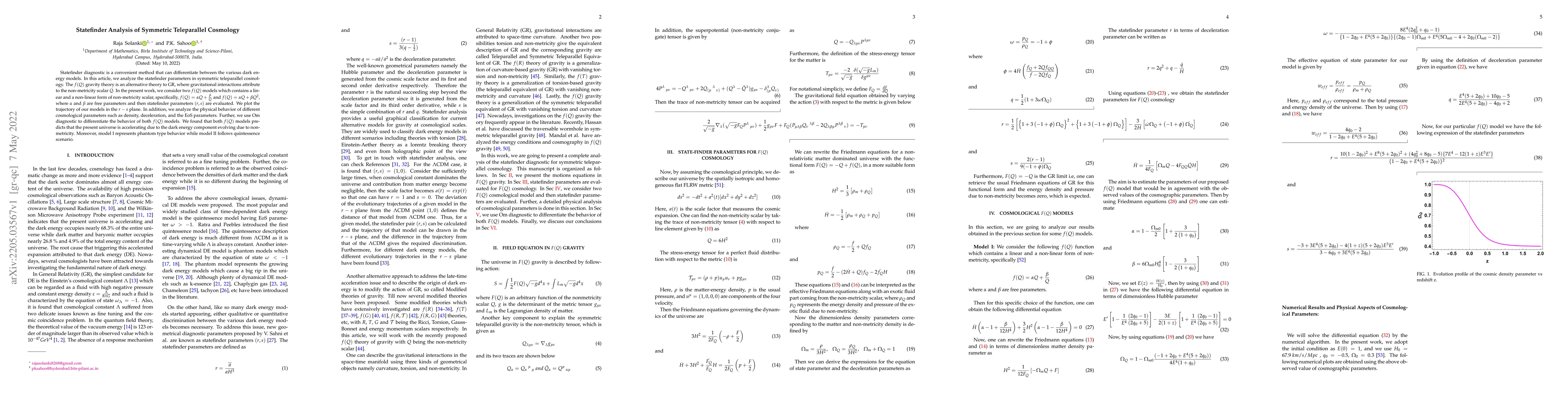 Thumbnail for Statefinder Analysis of Symmetric Teleparallel Cosmology