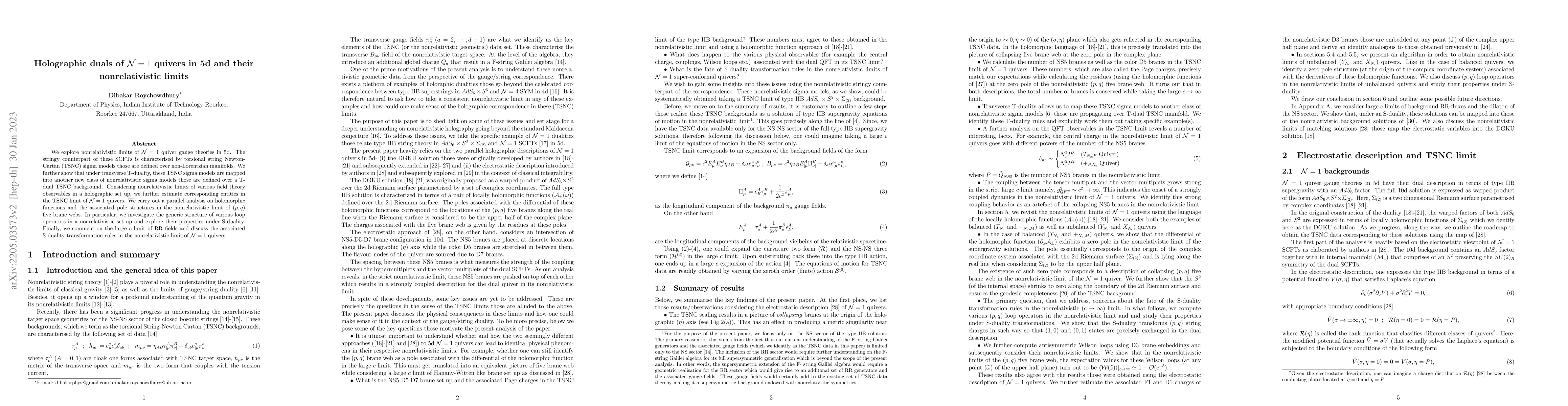 Thumbnail for Holographic duals of $ \mathcal{N}=1 $ quivers in 5d and their
  nonrelativistic limits