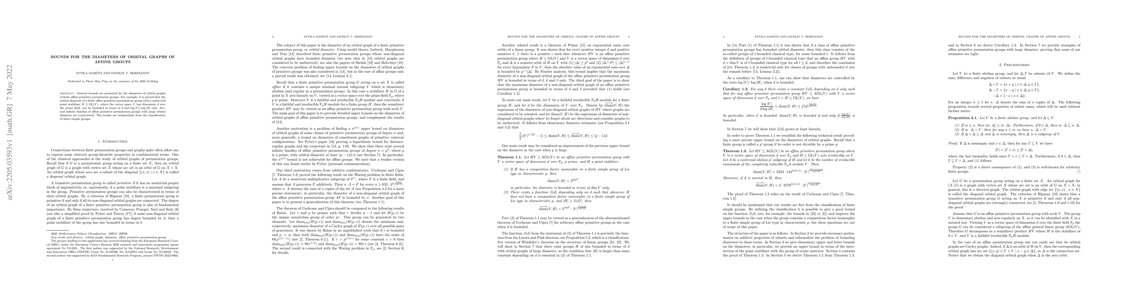 Thumbnail for Bounds for the diameters of orbital graphs of affine groups
