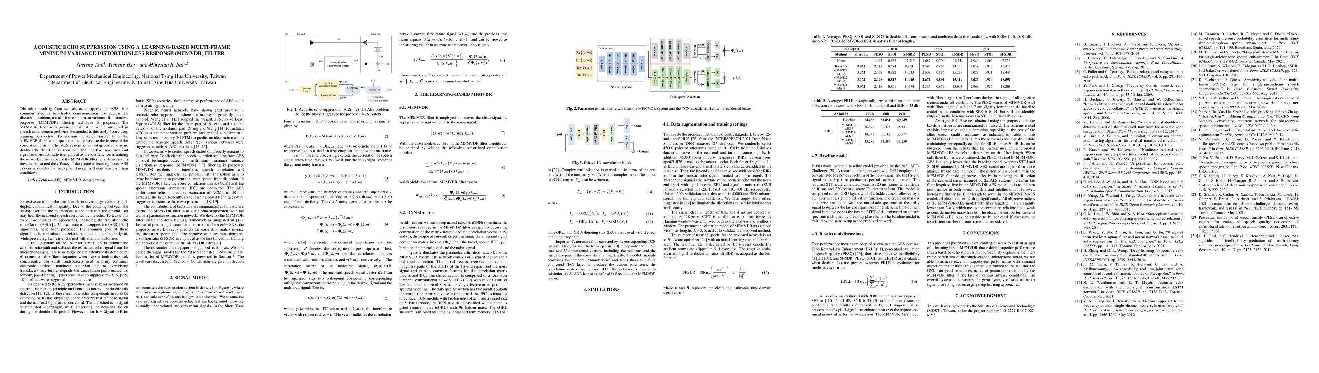 Thumbnail for Acoustic echo suppression using a learning-based multi-frame minimum
  variance distortionless response filter