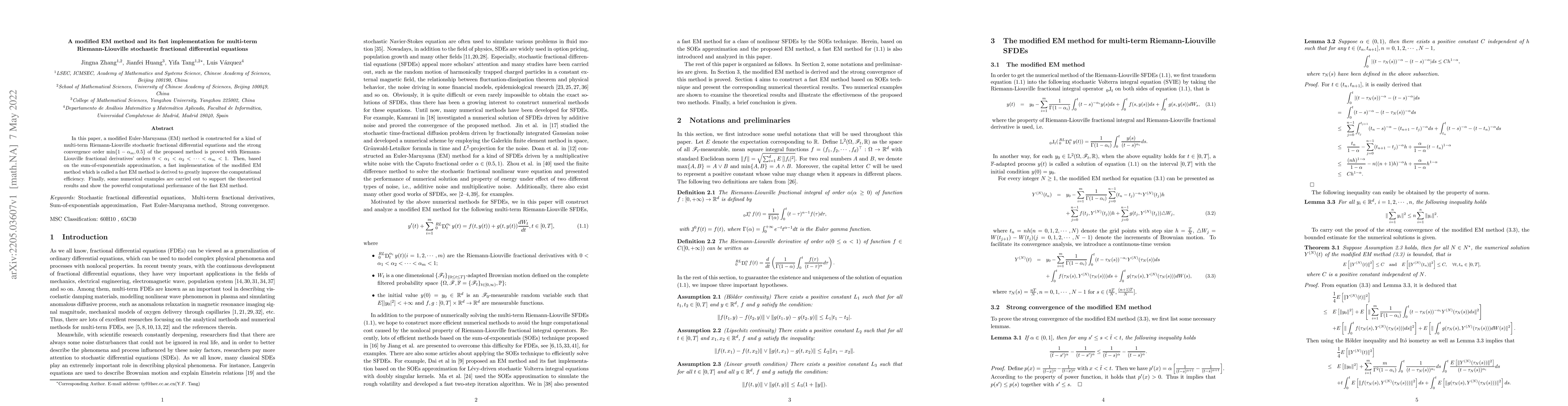 Thumbnail for A modified EM method and its fast implementation for multi-term
  Riemann-Liouville stochastic fractional differential equations