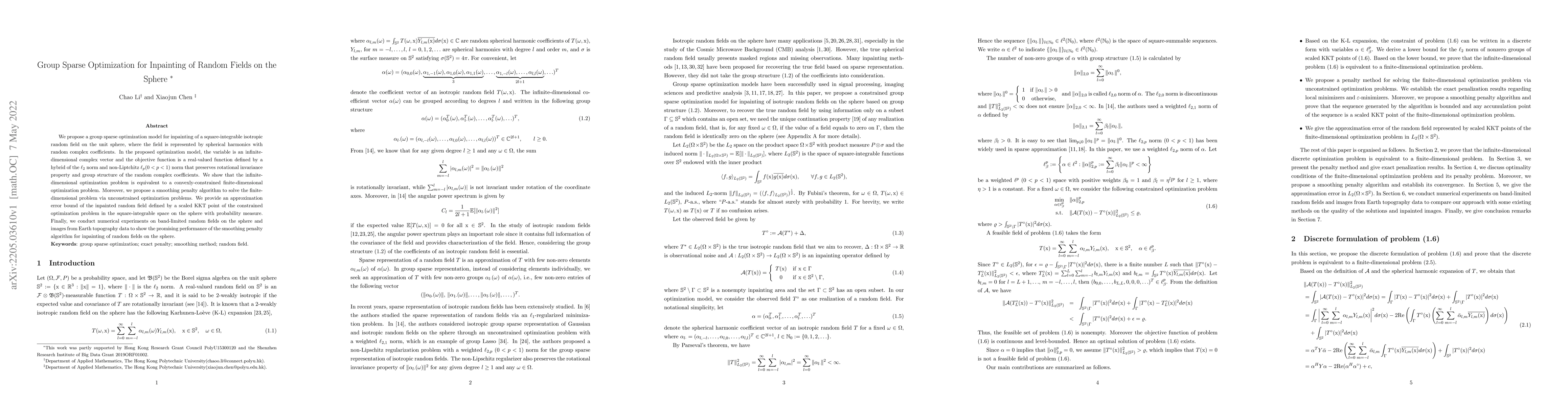 Thumbnail for Group sparse optimization for inpainting of random fields on the sphere