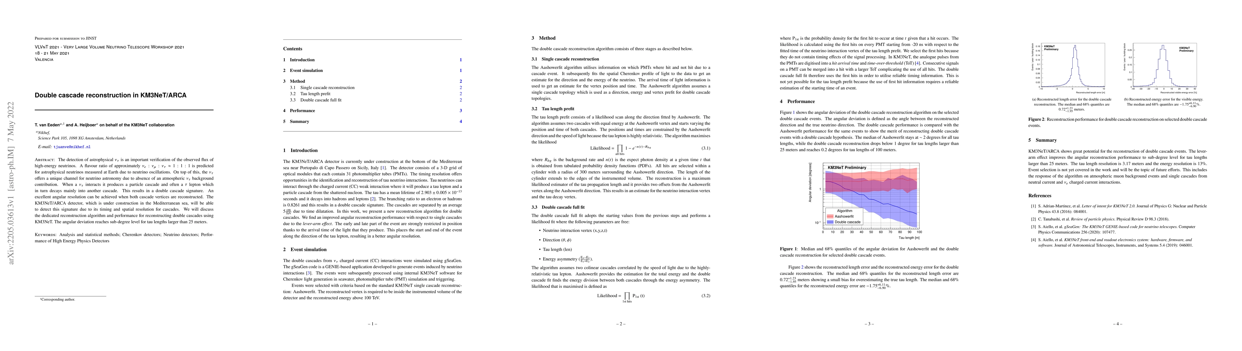 Thumbnail for Double cascade reconstruction in KM3NeT/ARCA