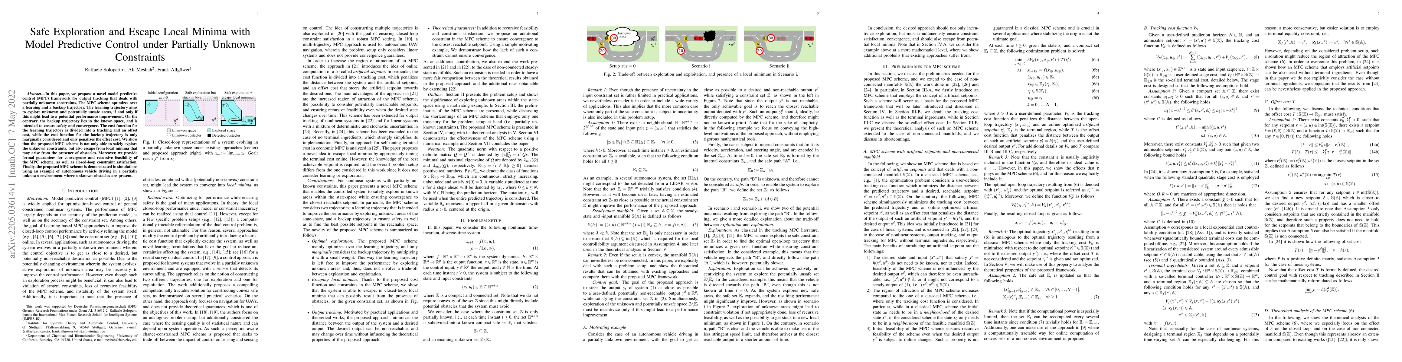 Thumbnail for Safe Exploration and Escape Local Minima with Model Predictive Control
  under Partially Unknown Constraints