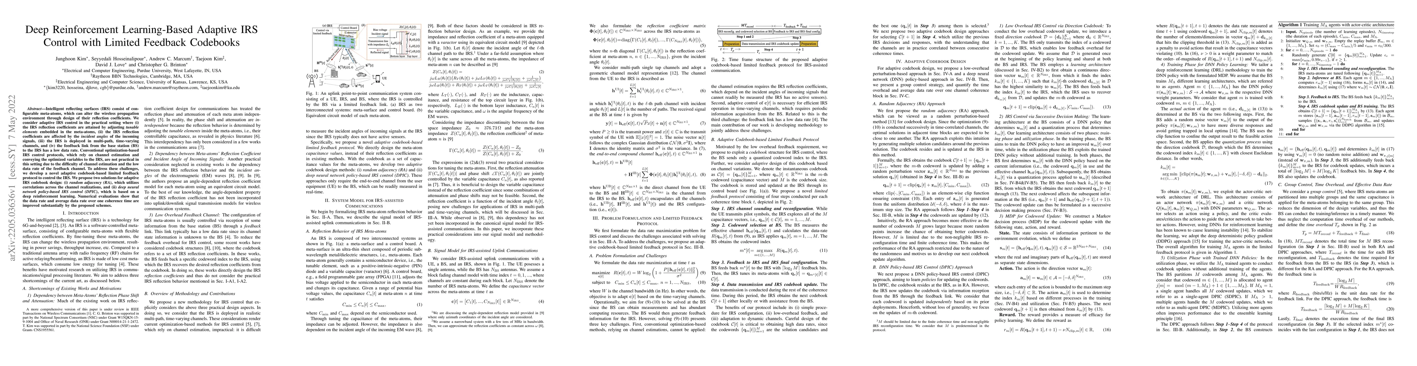 Thumbnail for Deep Reinforcement Learning-Based Adaptive IRS Control with Limited
  Feedback Codebooks