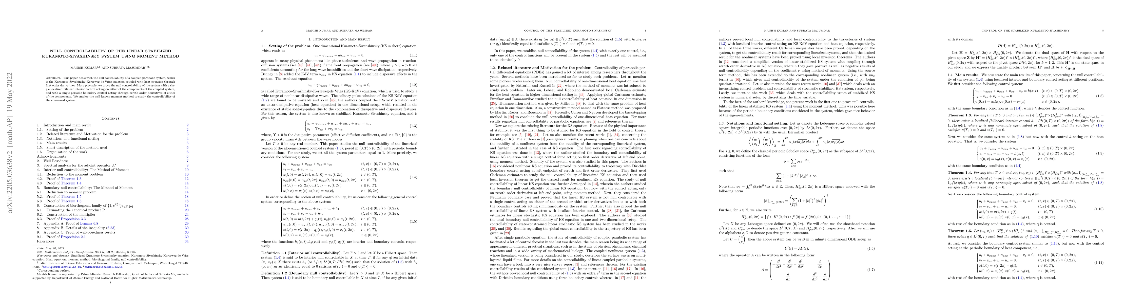 Thumbnail for Null controllability of the linear Stabilized Kuramoto-Sivashinsky
  system using moment method