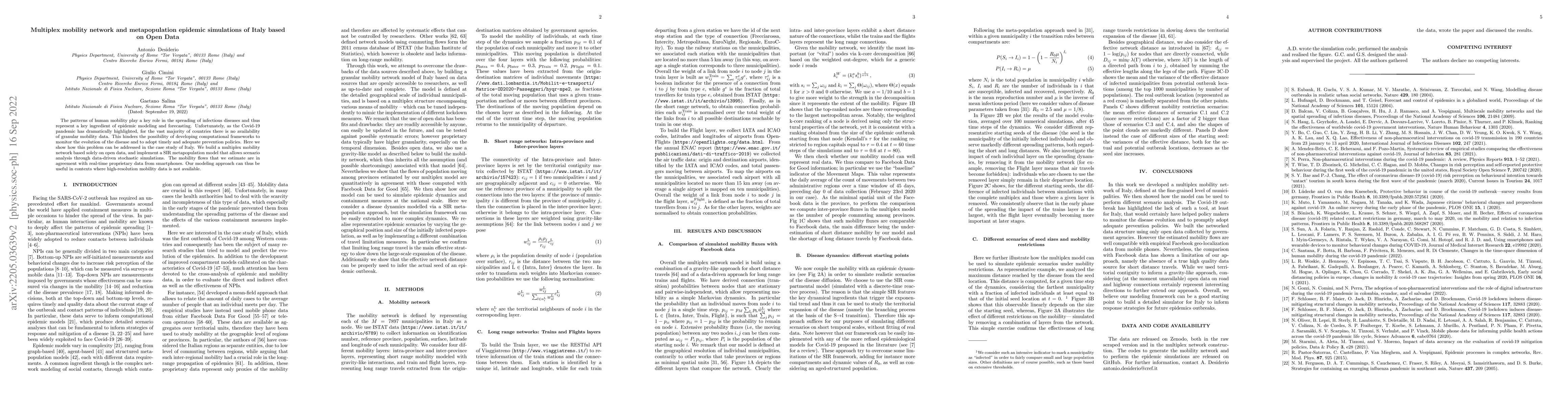 Thumbnail for Multiplex mobility network and metapopulation epidemic simulations of
  Italy based on Open Data