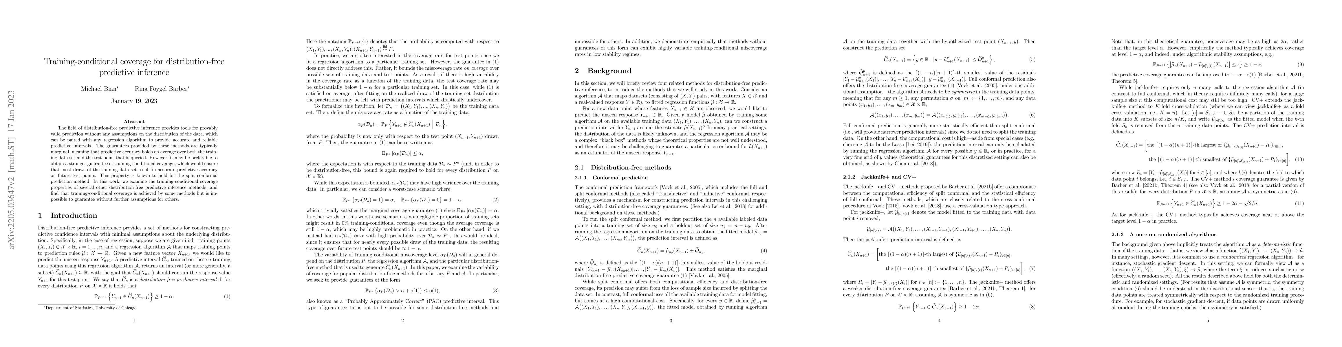 Thumbnail for Training-conditional coverage for distribution-free predictive inference