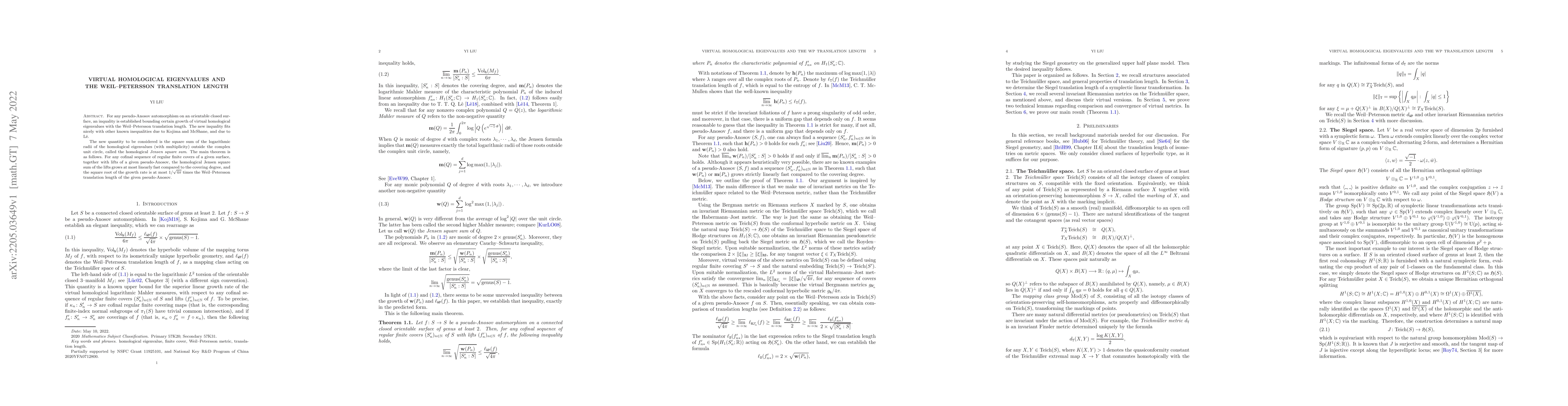 Thumbnail for Virtual homological eigenvalues and the Weil--Petersson translation
  length