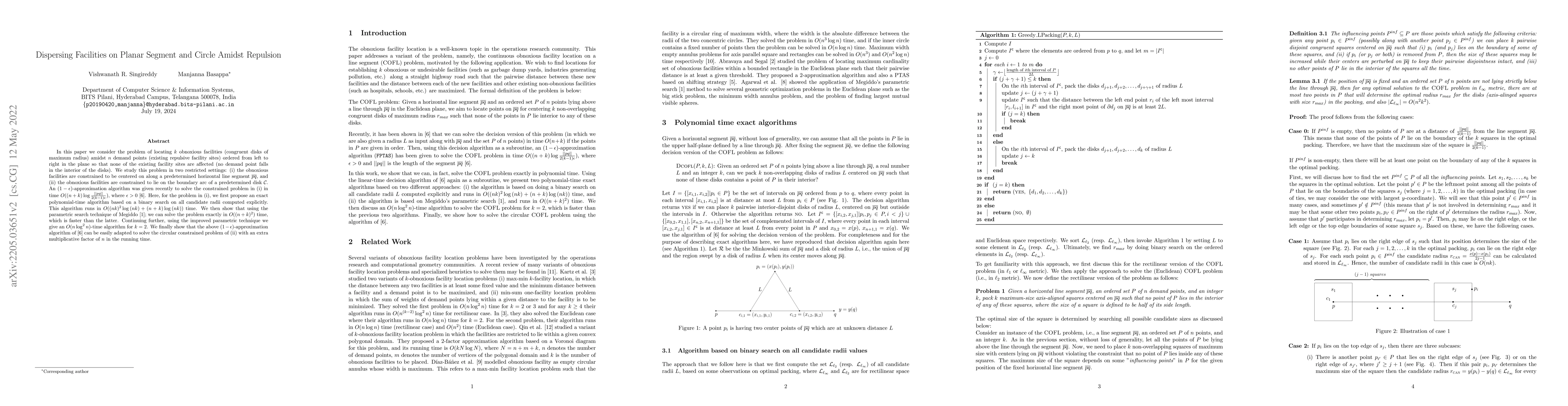 Thumbnail for Dispersing Facilities on Planar Segment and Circle Amidst Repulsion