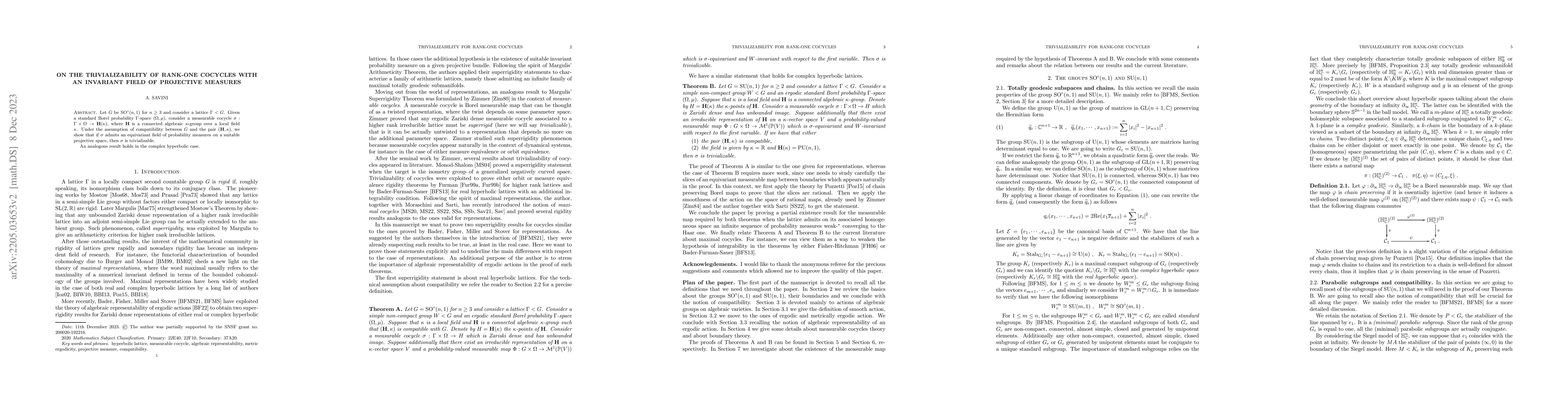 Thumbnail for On the trivializability of rank-one cocycles with an invariant field of
  projective measures