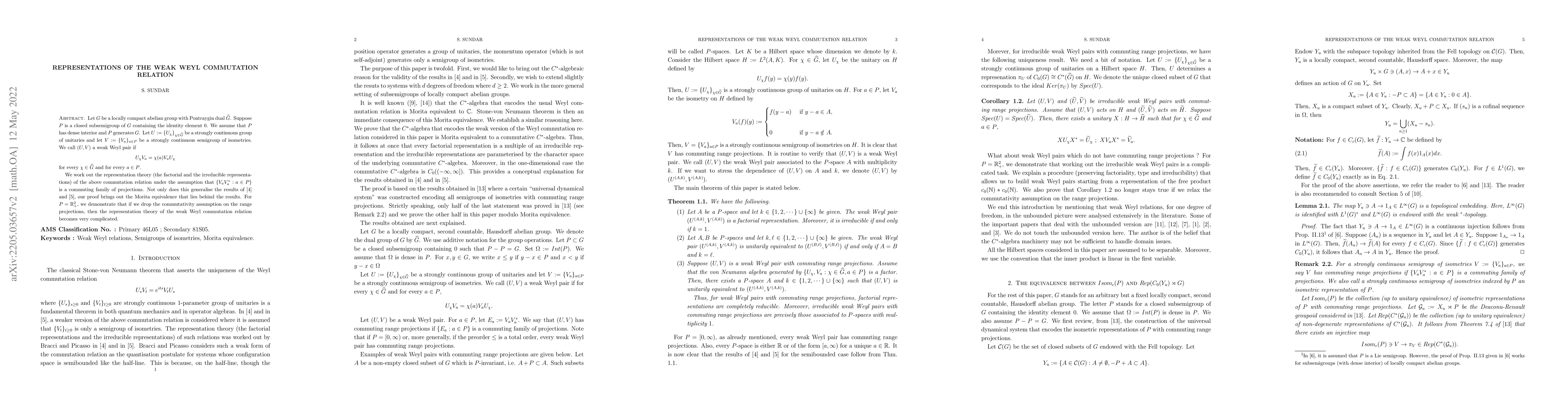 Thumbnail for Representations of the weak Weyl commutation relation