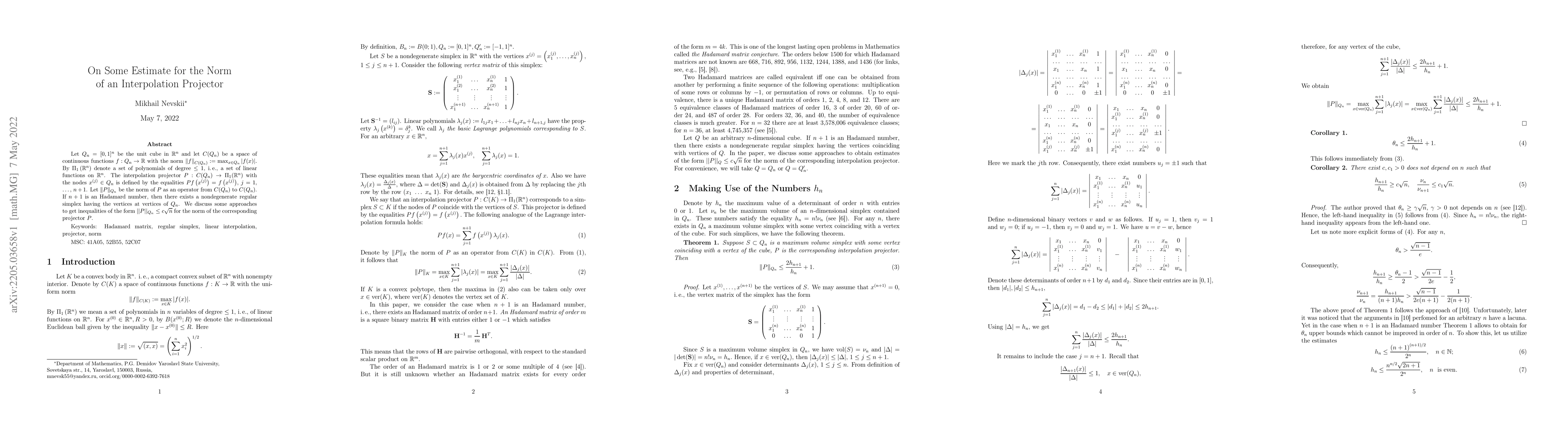Thumbnail for On Some Estimate for the Norm of an Interpolation Projector