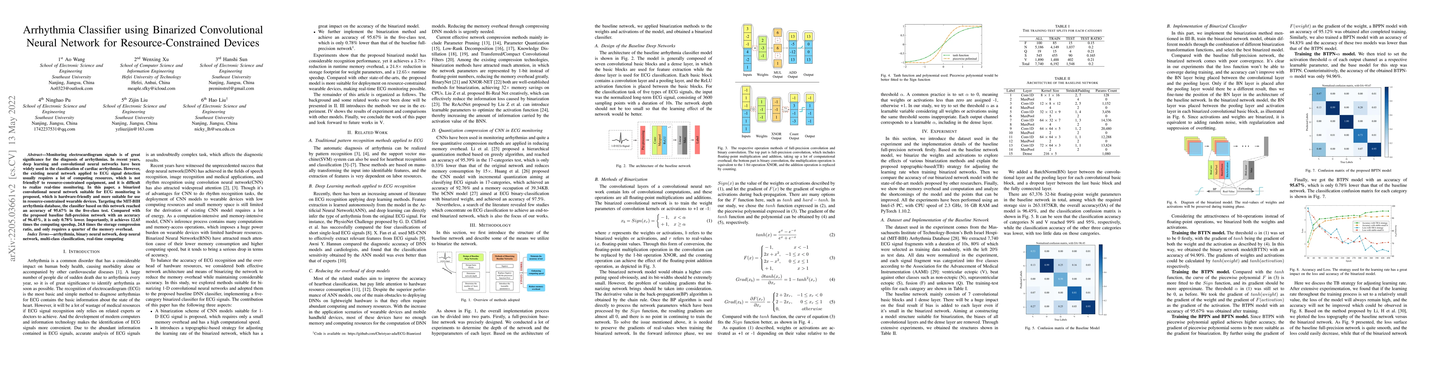 Thumbnail for Arrhythmia Classifier using Binarized Convolutional Neural Network for
  Resource-Constrained Devices