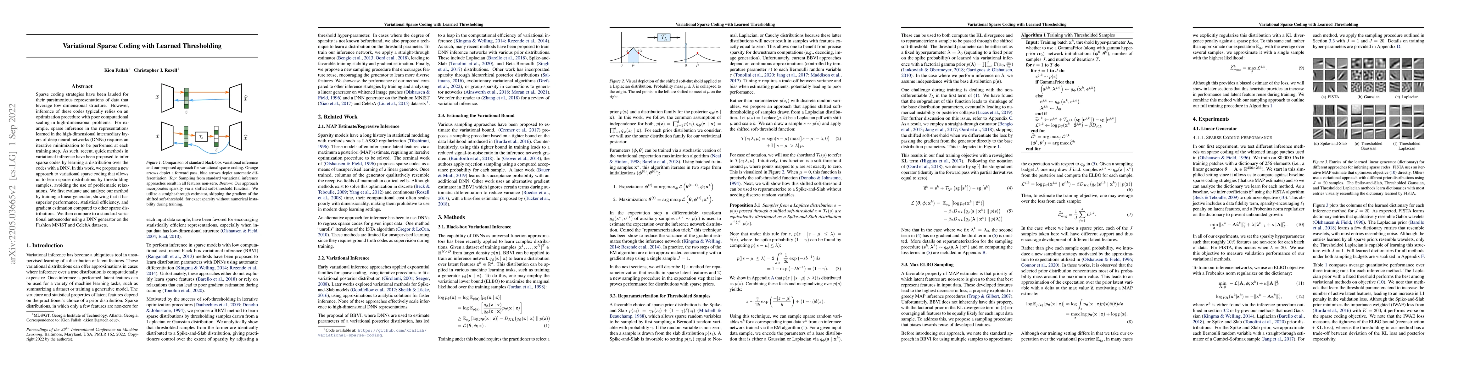 Thumbnail for Variational Sparse Coding with Learned Thresholding