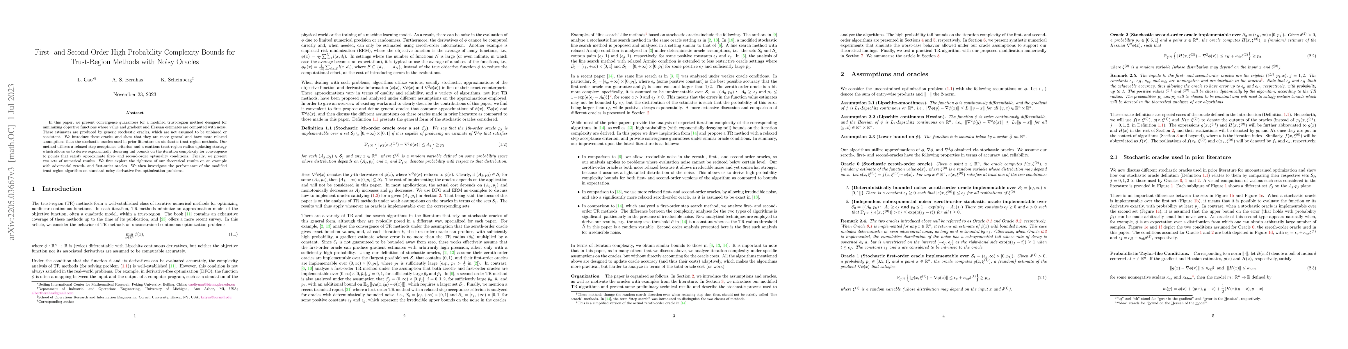 Thumbnail for First- and Second-Order High Probability Complexity Bounds for
  Trust-Region Methods with Noisy Oracles