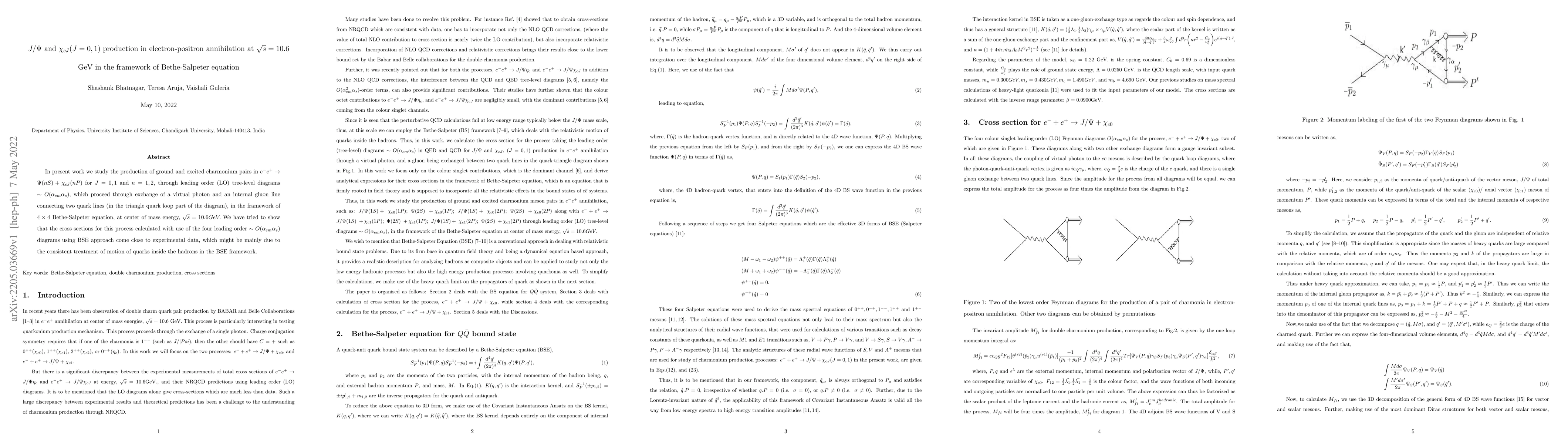 Thumbnail for $J/\Psi$ and $\chi_{cJ}(J=0,1)$ production in electron-positron
  annihilation at $\sqrt{s}=10.6$ GeV in the framework of Bethe-Salpeter
  equation