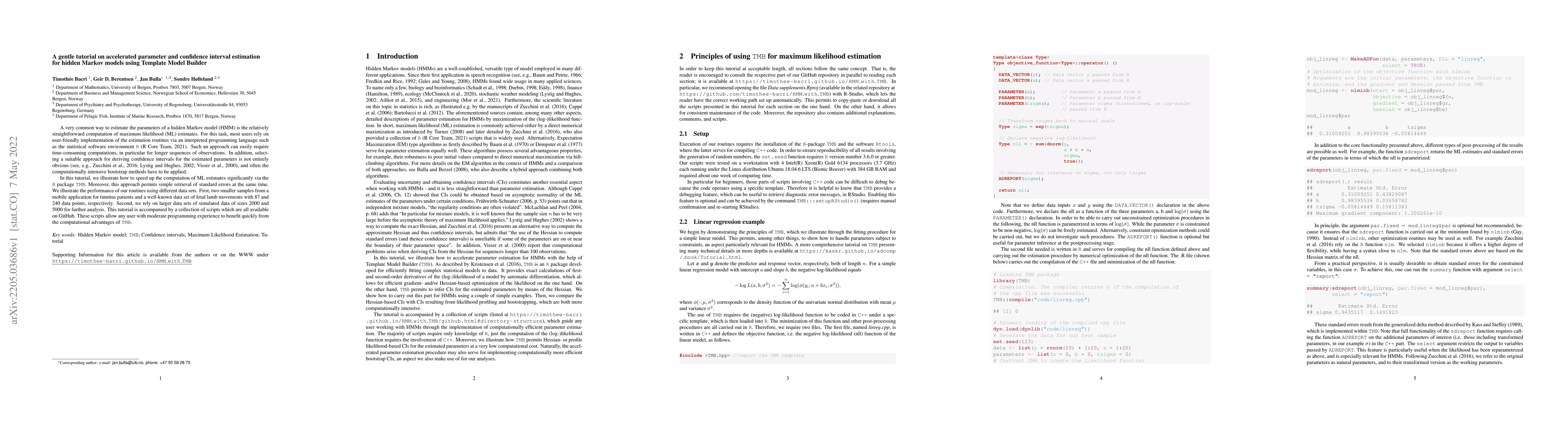 Thumbnail for A gentle tutorial on accelerated parameter and confidence interval
  estimation for hidden Markov models using Template Model Builder