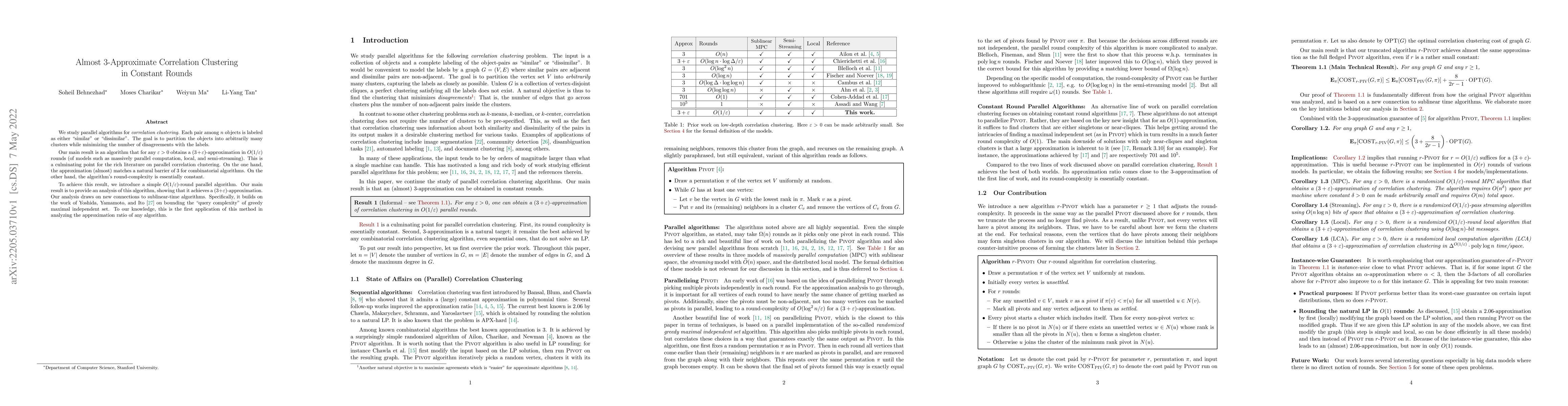 Thumbnail for Almost 3-Approximate Correlation Clustering in Constant Rounds