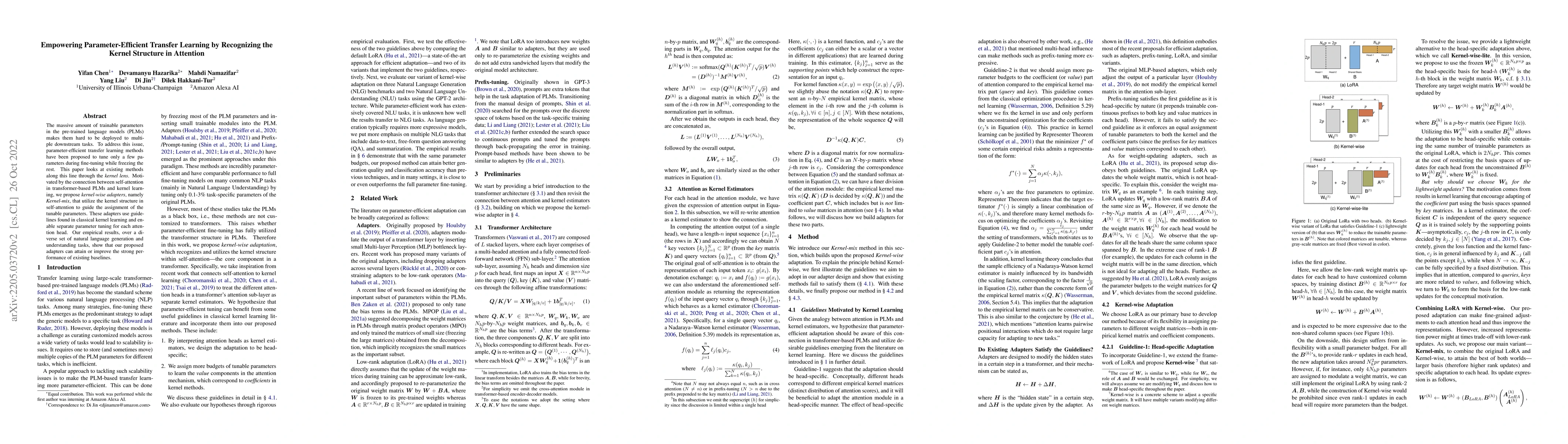 Thumbnail for Empowering parameter-efficient transfer learning by recognizing the
  kernel structure in self-attention