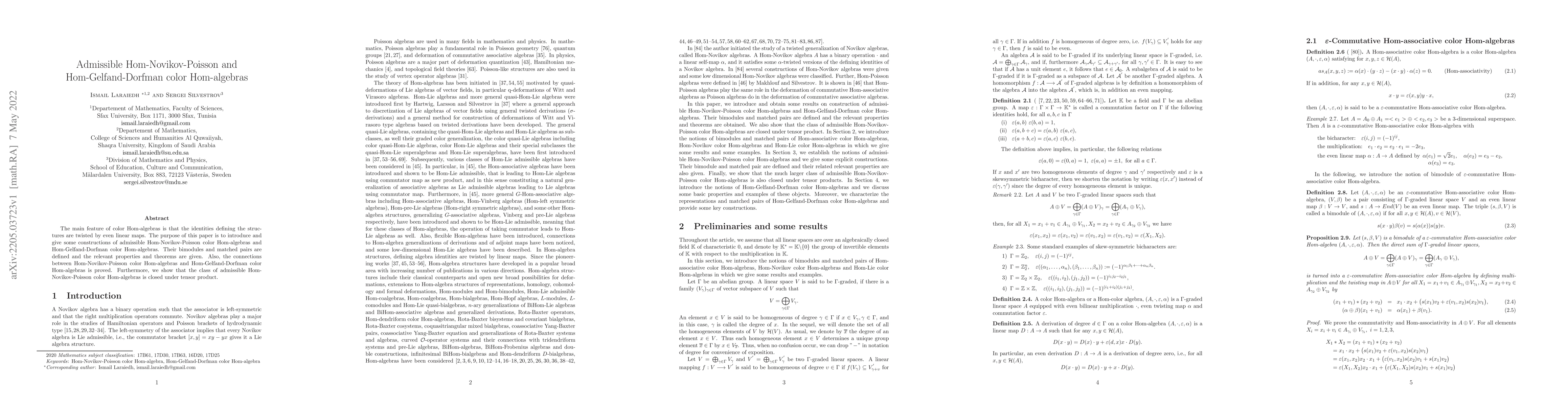 Thumbnail for Admissible Hom-Novikov-Poisson and Hom-Gelfand-Dorfman color
  Hom-algebras