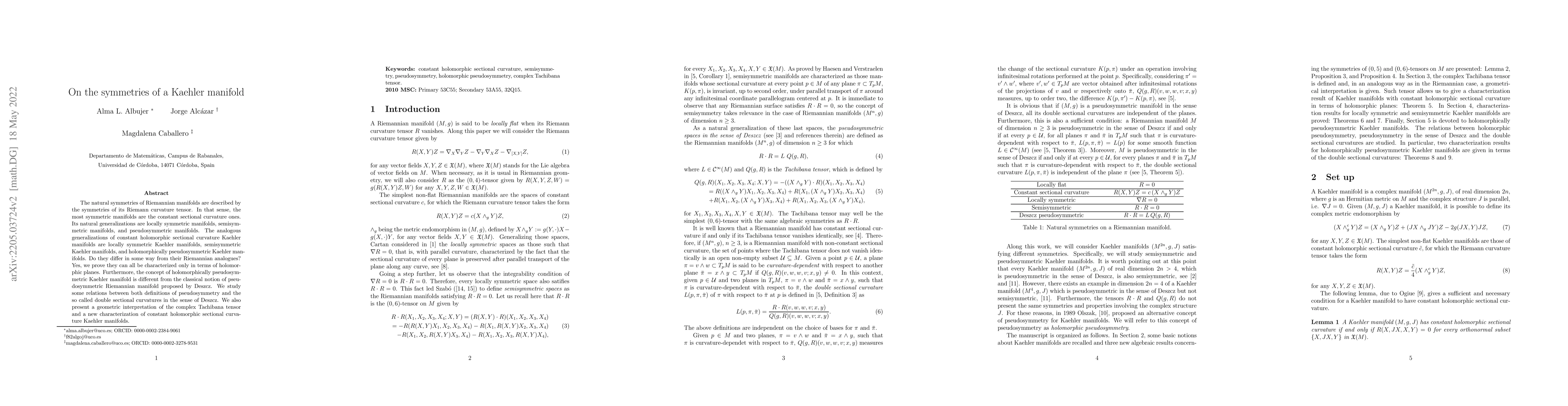 Thumbnail for On the symmetries of a Kaehler manifold