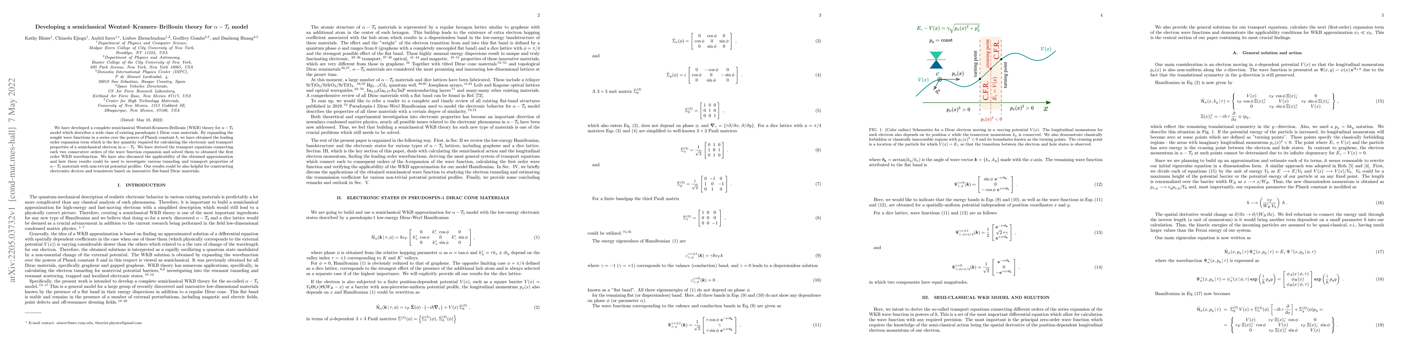 Thumbnail for Developing a semiclassical Wentzel-Kramers-Brillouin theory for
  $\alpha-\mathcal{T}_3$ model