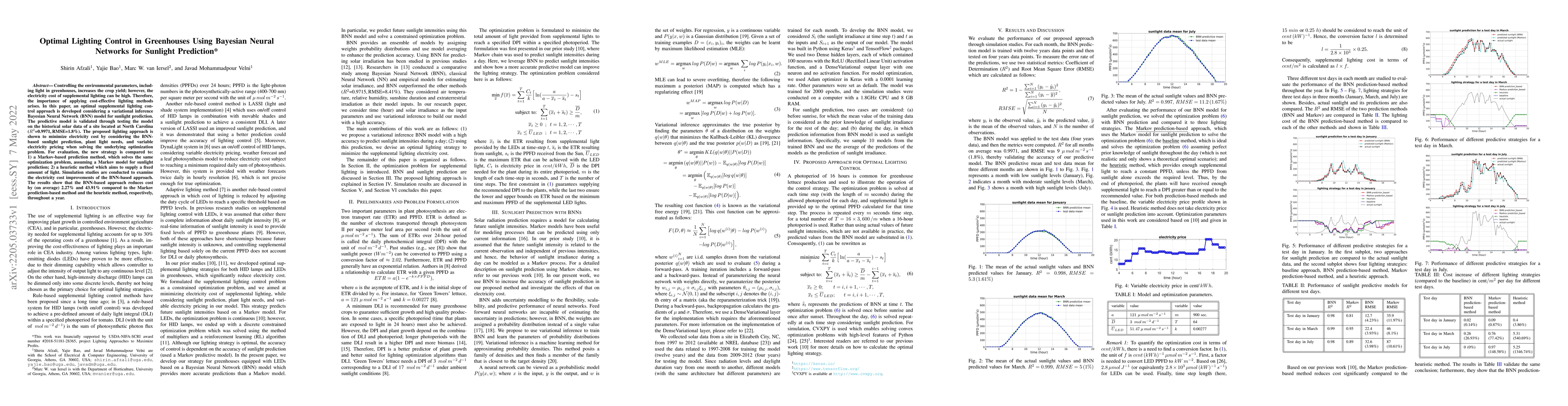 Thumbnail for Optimal Lighting Control in Greenhouses Using Bayesian Neural Networks
  for Sunlight Prediction