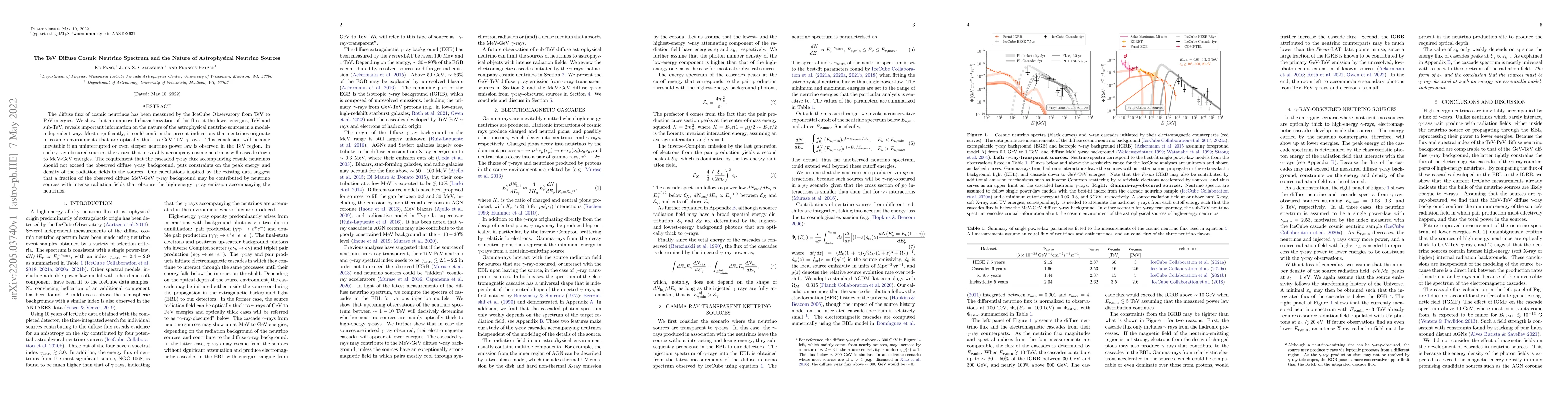 Thumbnail for The TeV Diffuse Cosmic Neutrino Spectrum and the Nature of Astrophysical
  Neutrino Sources