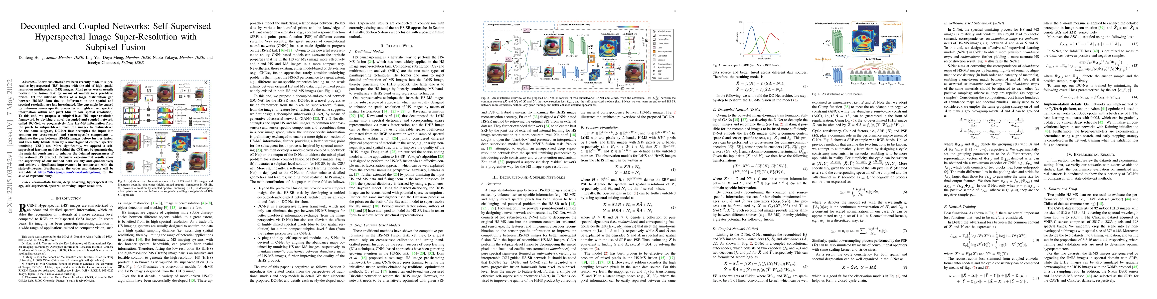 Thumbnail for Decoupled-and-Coupled Networks: Self-Supervised Hyperspectral Image
  Super-Resolution with Subpixel Fusion